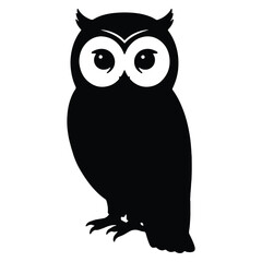 Obraz premium Silhouette of a cute owl with big eyes on white background