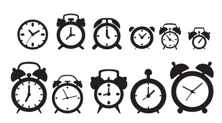 black and white silhouette vector set of clocks and watches