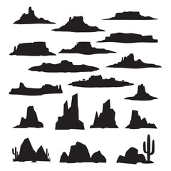 black and white silhouette vector set of desert landscapes