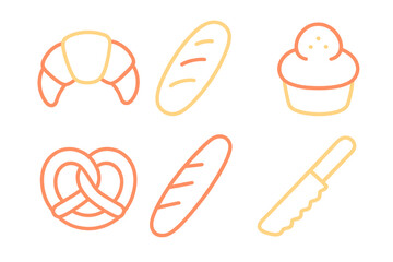 Freshly baked bread, delicious pastries, and a bread knife for bakery and food-related designs and concepts
