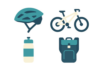 Essential cycling gear collection with helmet bicycle water bottle and backpack for outdoor adventure and sport activities