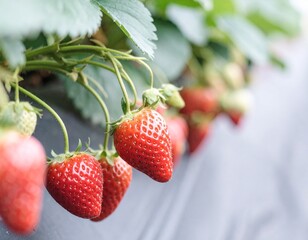 完熟したイチゴの農園