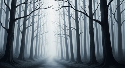 Obraz premium Mysterious Path Through a Dark and Foggy Forest.