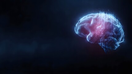 Obraz premium A futuristic glowing brain model rendered with digital circuits and neon lights representing intelligence and technology