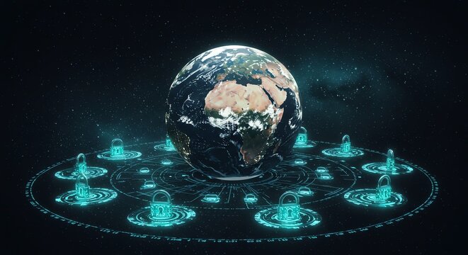 Global Network Security Cybersecurity Data Protection Earth Concept