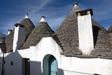 Italy, Apulia, Alberobello, view of the city on a cloudy spring day
