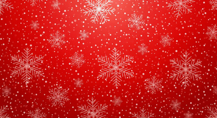 seamless festive background, red gradient backdrop with decorative snowflakes pattern, various intricate snowflake shapes scattered
