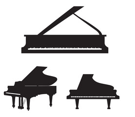 black and white silhouette vector set of grand piano