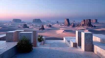 Aerial View of Ancient Desert Ruins at Sunset Under Dramatic Sky Cinematic Landscape