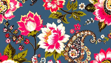A vibrant floral paisley pattern