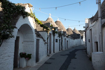Italy, Apulia, Alberobello, view of the city on a cloudy spring day