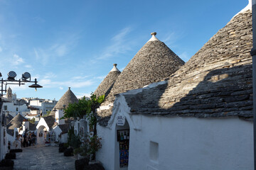 Italy, Apulia, Alberobello, view of the city on a cloudy spring day