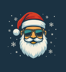 Cool Santa Claus vector, aviator sunglasses design, festive snowflake background, modern Christmas character, stylish holiday illustration, winter celebration art
