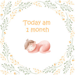 Today i am 1 months baby milestone cards with baby girl. Baby age monthly cards. Nursery wall art for newborn photo.