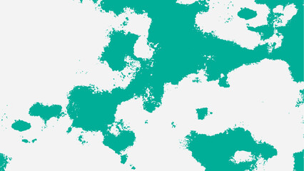 Abstract vector background featuring irregular teal ink blot shapes spreading organically across a clean white surface. Stains, paint splashes, or topographic contours, with bold edges.