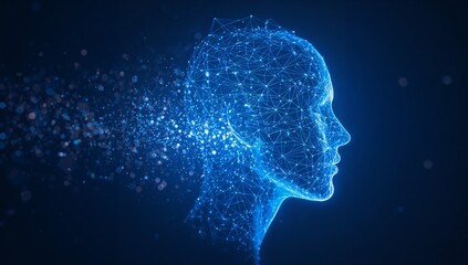 Digital Human Head Made of Particles – Artificial Intelligence and Neural Network Concept Visualization