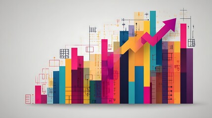 Colorful Data Analytics Chart with Increasing Trend Arrow in Modern Digital Style