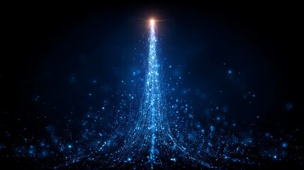 Blue Light Beam with Sparkling Particles Shooting Upward in Dark Background