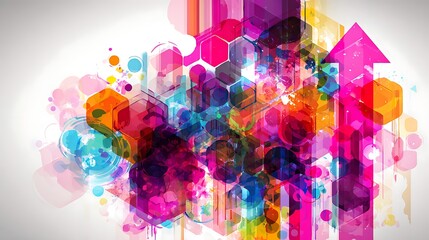 Colorful Abstract Geometric Pattern with Hexagons and Circles in Bright Vivid Colors