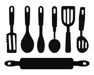 black and white silhouette vector set of kitchen utensils