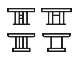 Dining table and furniture outline icons in clean vector
