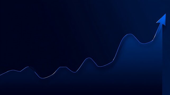 Digital Line Graph with Upward Trend in Dark Blue Background