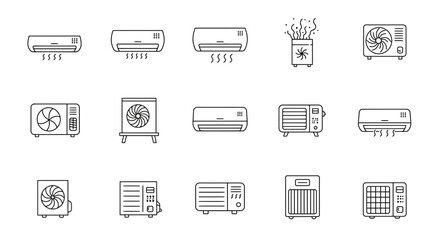 Fototapeta premium Collection of minimalist line icons representing various air conditioning units
