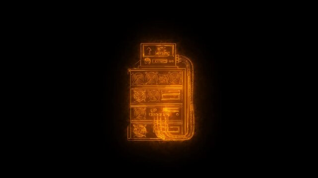 Orange Glow Bitcoin Mining Rig Crypto Technology Animation