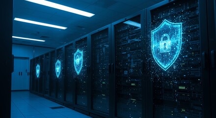 Secure Data Servers Network Security and Cyber Protection Concept