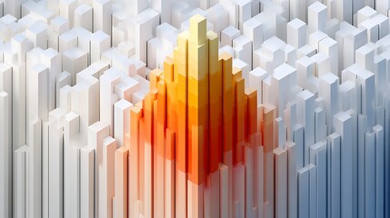 Obraz premium Abstract 3d Geometric Cityscape with Bright Orange Central Structure