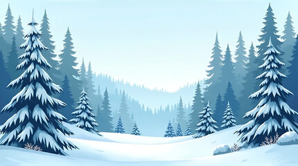 Fototapeta premium Winter wonderland landscape, snow-covered pine trees, serene forest scene.