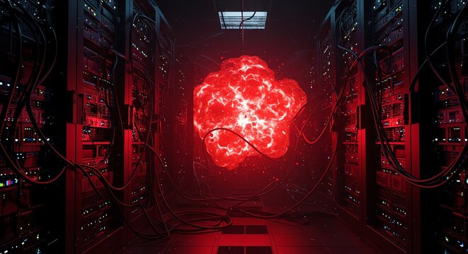 Server Room Anomaly Red Data Center Explosion Glitch Malfunction Hack