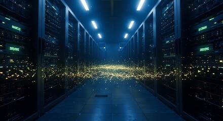 Server Room Golden Data Stream Digital Age Technology Solutions