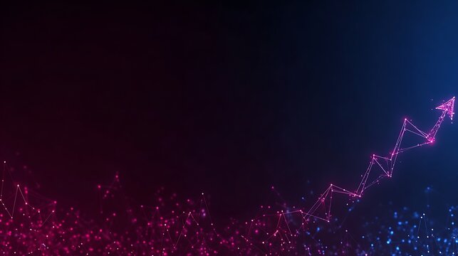 Digital Graph with Upward Trend Lines in Neon Pink and Blue on Dark Background