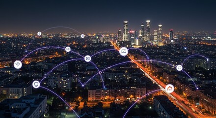 Smart City Network Connection Digital Technology Skyline Evening