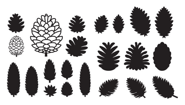 black and white silhouette vector set of pinecones