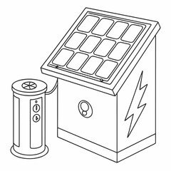 Clean energy solar panel system with battery storage and lightning bolt symbol for power generation