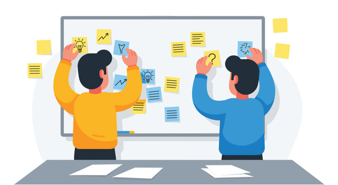 Brainstorming and Strategic Planning: Two individuals are actively engaged in a vibrant brainstorming session, their collaborative efforts focused on the strategic planning process.