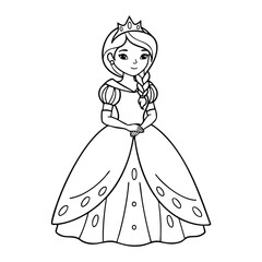Fototapeta premium A charming young girl dressed as a with a beautiful gown and a delicate crown, ready for adventure.