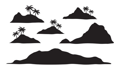  black and white silhouette vector set of tropical islands