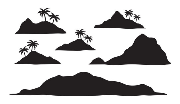  black and white silhouette vector set of tropical islands