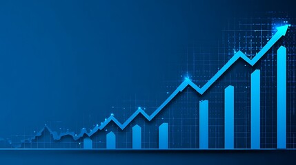 Financial Graph with Upward Trending Line Chart and Bar Graph in Blue Digital Style