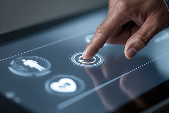Close-up of a hand touching a digital interface