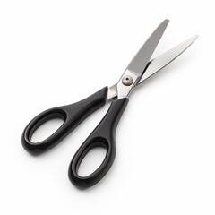 Open Scissors with Black Handles Isolated on White Background