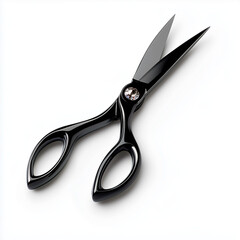 Open Scissors with Black Handles Isolated on White Background