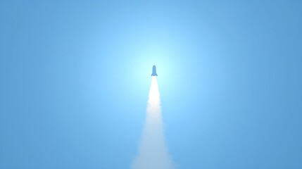 Rocket Launch in Bright Blue Sky with White Smoke Trail