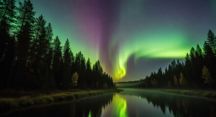 Rainbow over the lake and river with colorful sky and nature scenery