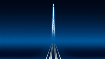 Futuristic Rocket Launch Night Sky Bright Trail in Deep Blue Atmosphere