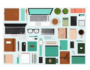 Fototapeta premium Minimalist Vector Elements of Office and Work Essentials