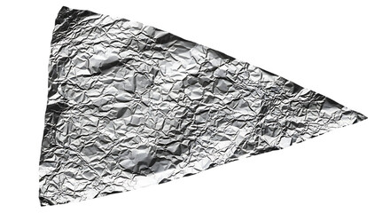 Crinkled textured metallic silver foil triangle shape isolated on transparent background